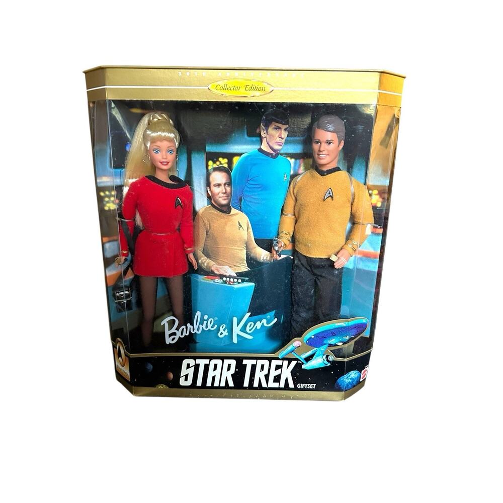 1996 Vintage Star Trek Barbie Ken Mr. Spock Ray Gun Space Collection Set NIB